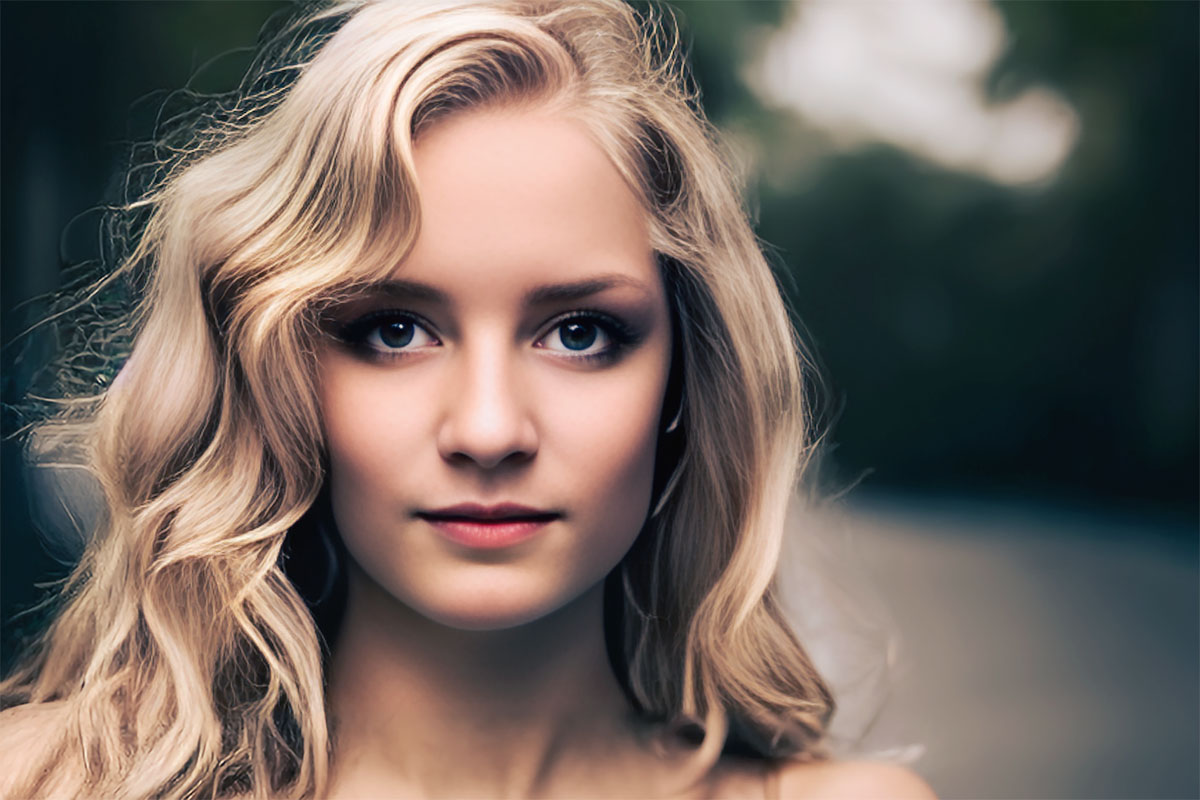 Blond woman portrait created with Jasper AI and Photoshop